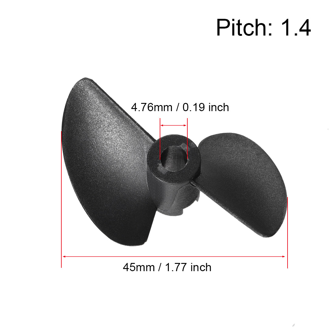 uxcell Uxcell RC Boat  Propeller 4.76mm Shaft 2 Vanes 45mm 1.4 P Fan Shape Pastic Black Rotating Propeller Props for RC Boat