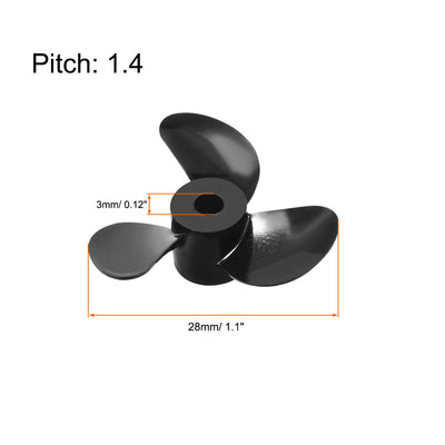 Harfington Uxcell RC Boat CCW Propeller 3mm Shaft 3 Vanes 28mm 1.4 P Fan Shape Pastic Black Rotating Propeller Props for RC Boat 2pcs