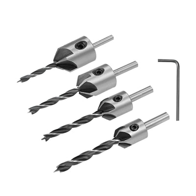 Harfington Uxcell Countersink Drill Bit Set, Quick Change Drill Bit with One Hex Key, Adjustable Carpentry Reamer Plated for Wood DIY, 4 Pcs (3mm, 4mm, 5mm, 6mm)