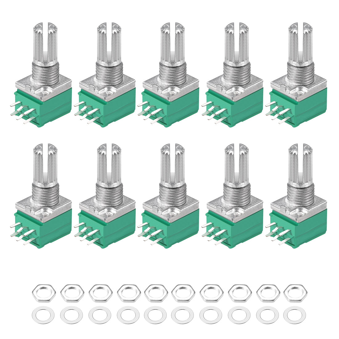 uxcell Uxcell Potentiometer  B5K Ohm Variable Resistors Double Turn Rotary Carbon Film Taper RV097NS 10pcs