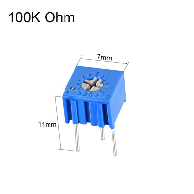 Harfington Uxcell 3362 Trimmer Potentiometer 100K Ohm Top Adjustment Horizontal Variable Resistors 10Pcs
