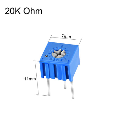 Harfington Uxcell 3362 Trimmer Potentiometer 20K Ohm Top Adjustment Horizontal Variable Resistors 10Pcs