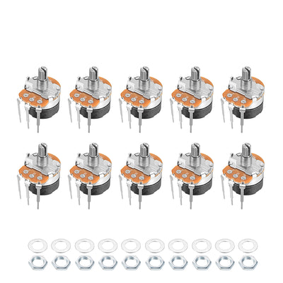 Harfington Uxcell WH138 Potentiometer with Switch B10K Ohm Variable Resistors Single Turn Rotary Carbon Film Taper 10pcs