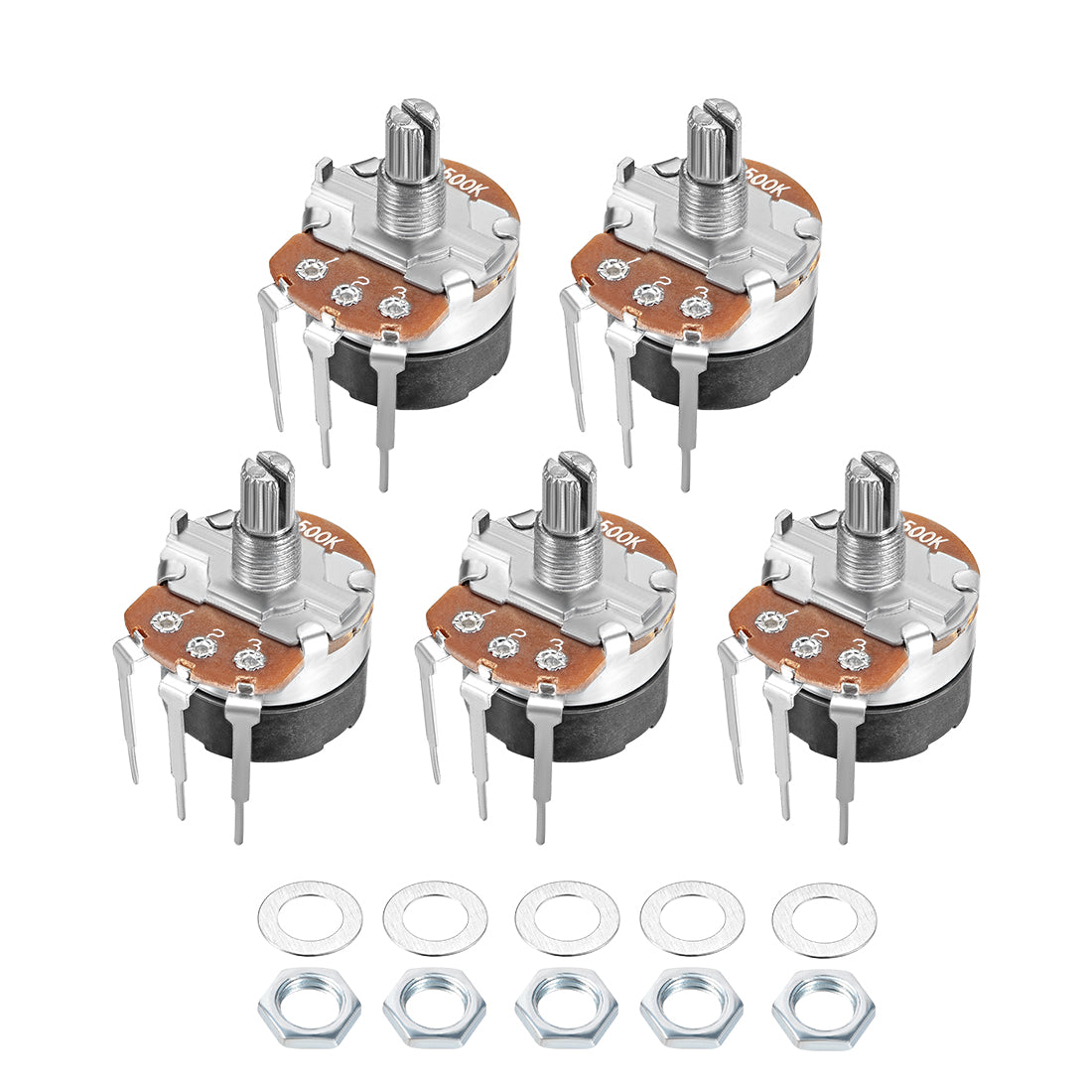uxcell Uxcell WH138 Potentiometer with Switch 500K Ohm Variable Resistors Single Turn Rotary Carbon Film Taper 5pcs