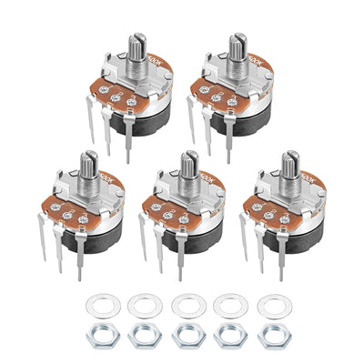 Harfington Uxcell WH138 Potentiometer with Switch 500K Ohm Variable Resistors Single Turn Rotary Carbon Film Taper 5pcs