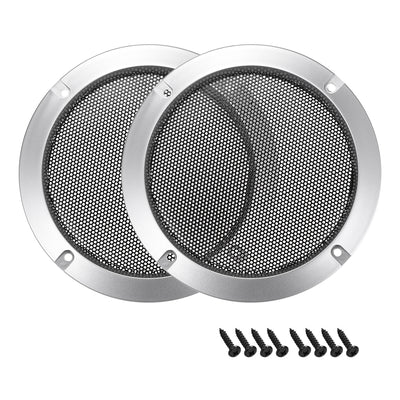 Harfington Uxcell 2pcs 4" Speaker Grill Mesh Decorative Circle Woofer Guard Protector Cover Audio Accessories Silver