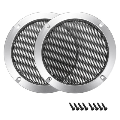 uxcell Uxcell 2pcs 5" Speaker Grill Mesh Decorative Circle Woofer Guard Protector Cover Audio Accessories Silver