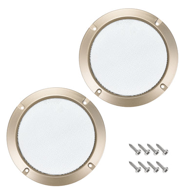 uxcell Uxcell 2pcs 4" Speaker Grill Mesh Decorative Circle Woofer Guard Protector Cover Audio Accessories Golden