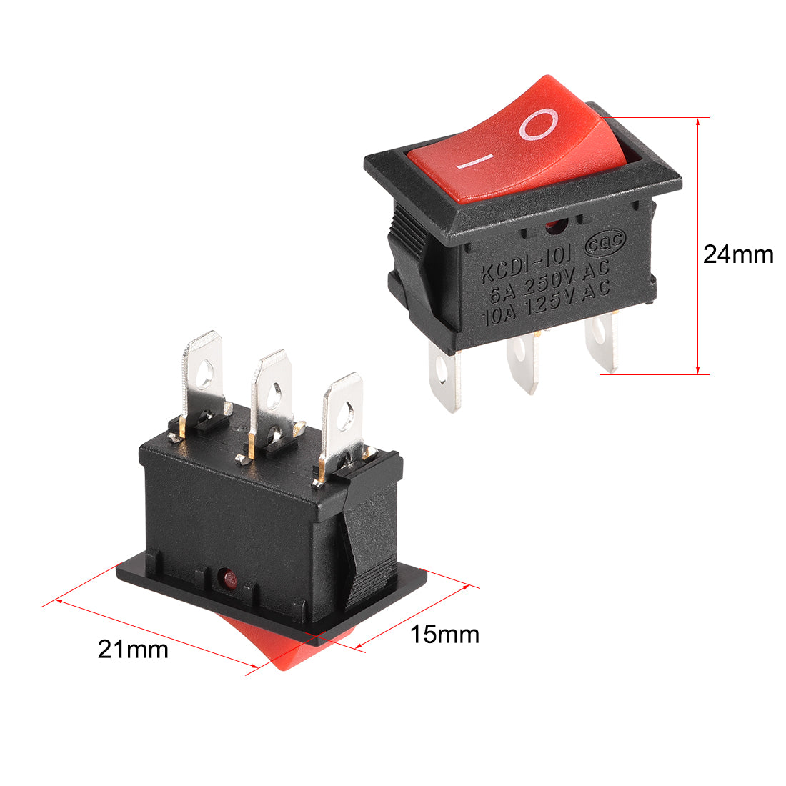 uxcell Uxcell Mini Boat Rocker Switch Red Toggle Switch for Boat Car Marine 3pins ON/ON  AC 250V/6A 125V/10A 2pcs