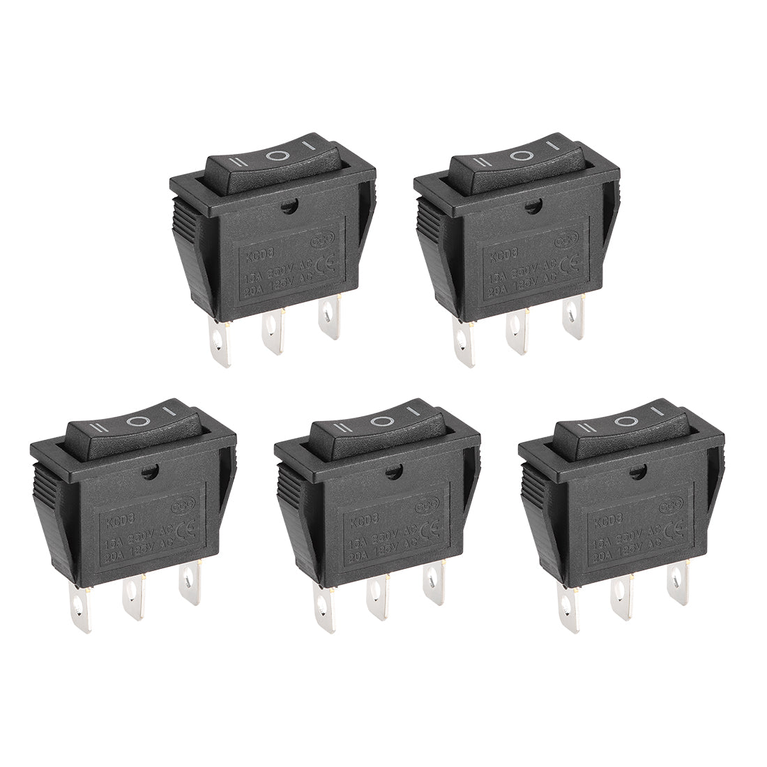uxcell Uxcell Boat Rocker Switch Black Toggle Switch for Boat Car Marine 3 Pins ON/OFF/ON AC 250V/15A 125V/20A 5pcs