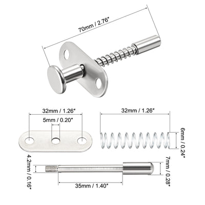 Harfington Uxcell Plunger Latches Spring-loaded Stainless Steel 7mm Dia Head 6mm Dia Spring 70mm Total Length , 4pcs