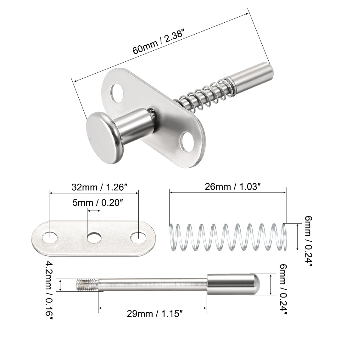 uxcell Uxcell Plunger Latches Spring-loaded Stainless Steel 6mm Dia Head 6mm Dia Spring 60mm Total Length , 2pcs