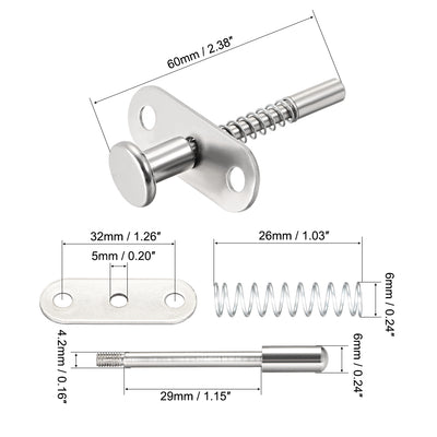 Harfington Uxcell Plunger Latches Spring-loaded Stainless Steel 6mm Dia Head 6mm Dia Spring 60mm Total Length , 2pcs
