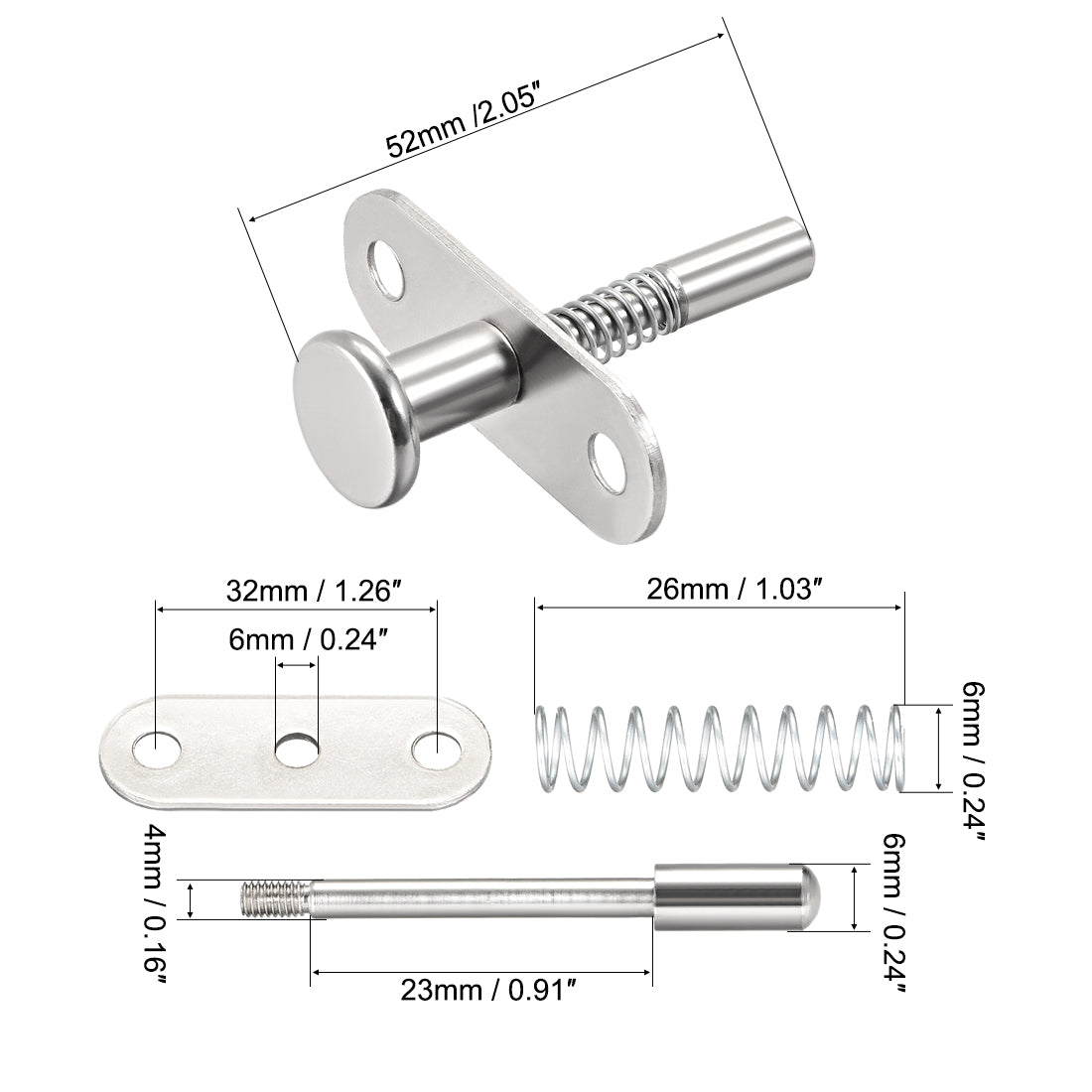 uxcell Uxcell Plunger Latches Spring-loaded Stainless Steel 6mm Dia Head 6mm Dia Spring 50mm Total Length , 2pcs