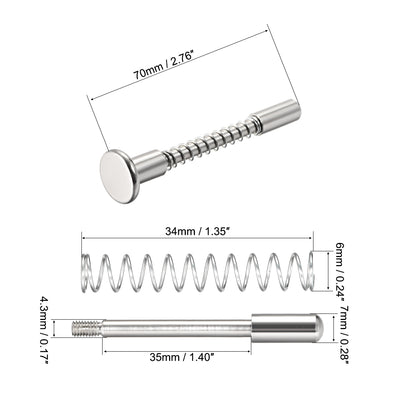Harfington Uxcell Plunger Latches Spring Loaded Stainless Steel 7mm Dia Head 6mm Dia Spring 70mm Total Length , 2pcs
