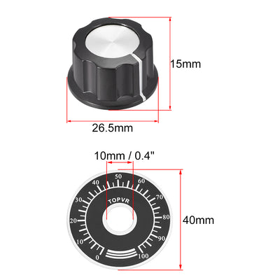 Harfington Uxcell Plastic Potentiometer Rotary Knob 6mm Insert Shaft with 40mm 0-100 Dial Face Plate 1pcs