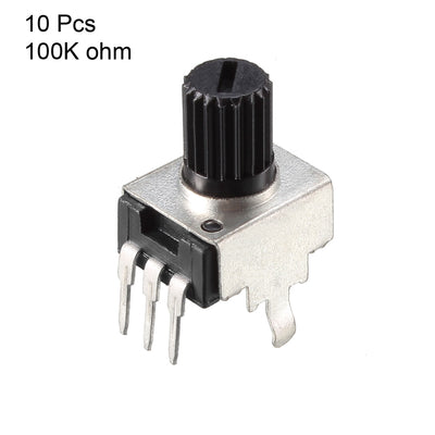 Harfington Uxcell Carbon Film Potentiometer 100K Ohm Variable Resistors Single Turn Rotary, 10pcs