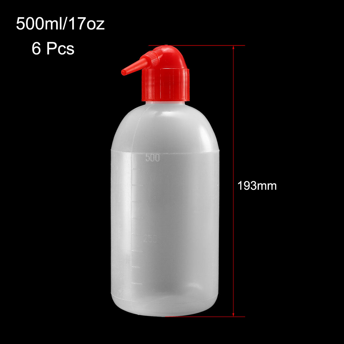 uxcell Uxcell Plastic Wash Bottle Squeeze Bottle 500ml/17oz Red Narrow Mouth Lab Tip Liquid Storage Watering Tools 6pcs
