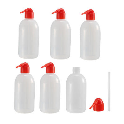 Harfington Uxcell Plastic Wash Bottle Squeeze Bottle 500ml/17oz Red Narrow Mouth Lab Tip Liquid Storage Watering Tools 6pcs