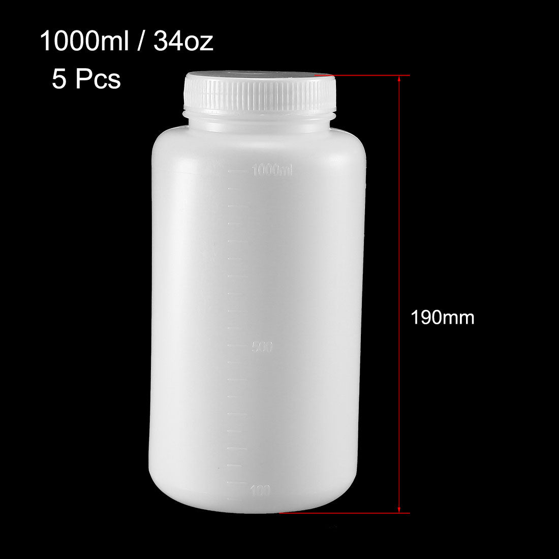 Uxcell Uxcell Plastic Lab Chemical Reagent Bottle 1000ml/34oz Wide Mouth Sample Sealing Liquid Storage Container 5pcs