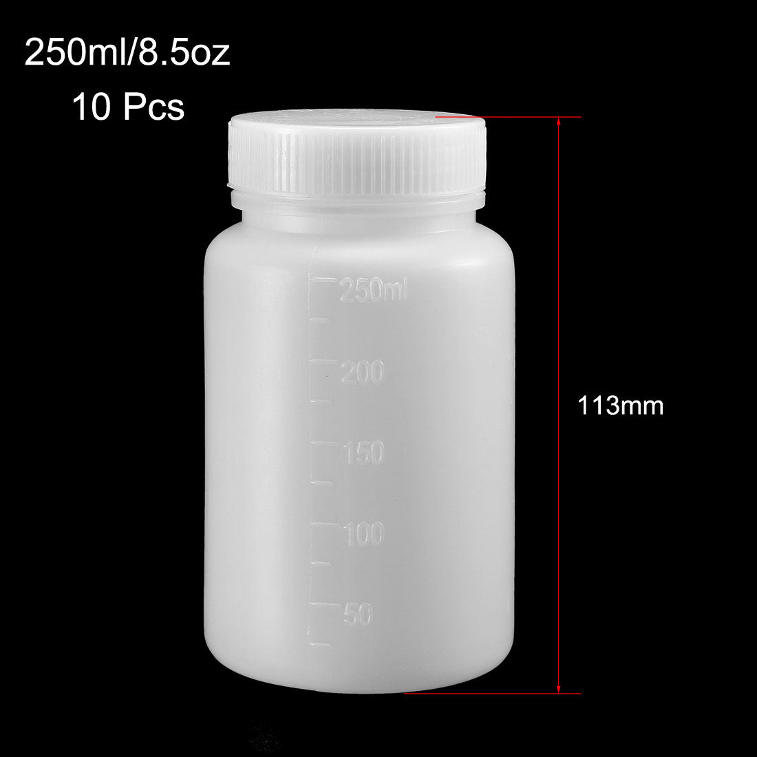 uxcell Uxcell Plastic Lab Chemical Reagent Bottle 250ml/8.5oz Wide Mouth Sample Sealing Liquid Storage Container 10pcs