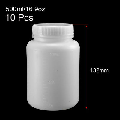 Harfington Uxcell Plastic Lab Chemical Reagent Bottle 500ml/16.9oz Wide Mouth Sample Sealing Liquid Storage Container 10pcs