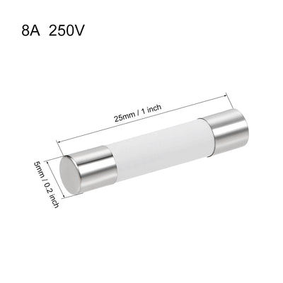Harfington Uxcell Cartridge Fuses 8A 250V 5x25mm Fast Blow Audio Alarm Amplifier Ceramic 10pcs