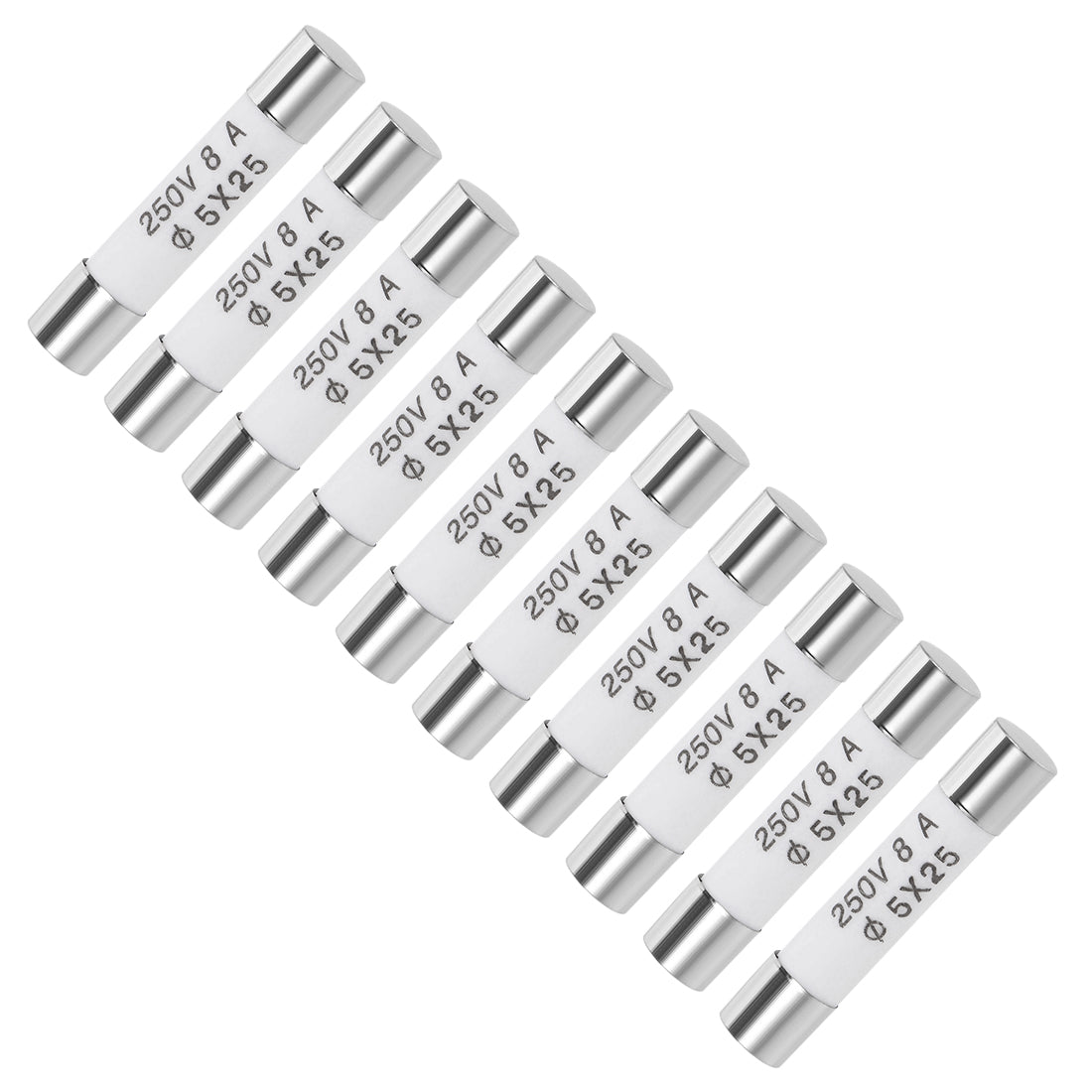 uxcell Uxcell Cartridge Fuses 8A 250V 5x25mm Fast Blow Audio Alarm Amplifier Ceramic 10pcs