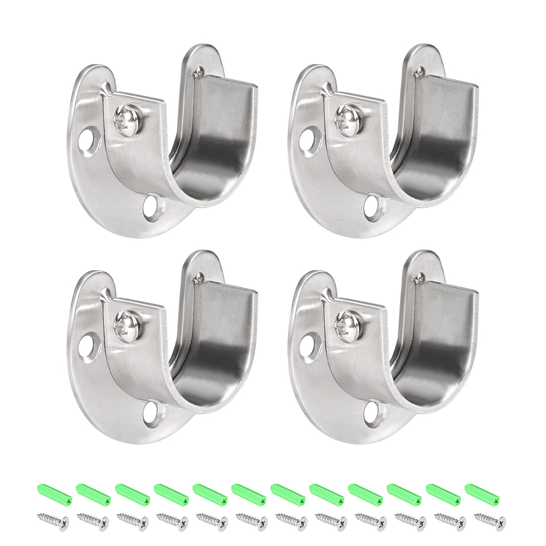 uxcell Uxcell Stainless Steel Closet Rod End Supports, Wardrobe Pole Sockets Flange Rod Holder w Screws, 32mm Diameter - 4 Packs (U-Shaped)