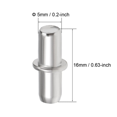 Harfington Uxcell Shelf Bracket Pegs 5x16mm Stainless Steel Cylindrical Shape Shelf Holder Support Pins for Cabinet Bookcase 20 Pcs