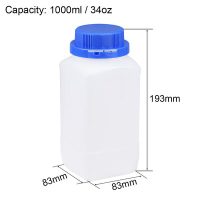 Harfington Uxcell Plastic Lab Chemical Reagent Bottle 1000ml/34oz Wide Mouth Sample Sealing Liquid Storage Container Blue