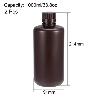 Harfington Uxcell Plastic Lab Chemical Reagent Bottle 1000ml/33.8oz Small Mouth Sample Sealing Liquid Storage Container Brown 2pcs
