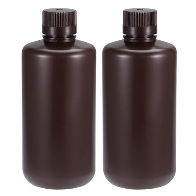 uxcell Uxcell Plastic Lab Chemical Reagent Bottle 1000ml/33.8oz Small Mouth Sample Sealing Liquid Storage Container Brown 2pcs