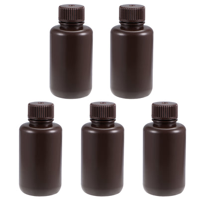 uxcell Uxcell Plastic Lab Chemical Reagent Bottle 100ml/3.4oz Small Mouth Sample Sealing Liquid Storage Container Brown 5pcs