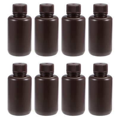 uxcell Uxcell Plastic Lab Chemical Reagent Bottle 100ml/3.4oz Small Mouth Sample Sealing Liquid Storage Container Brown 8pcs