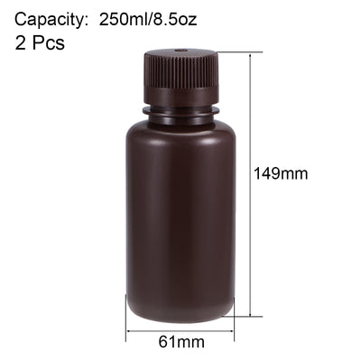 Harfington Uxcell Plastic Lab Chemical Reagent Bottle 250ml/8.5oz Small Mouth Sample Sealing Liquid Storage Container Brown 2pcs