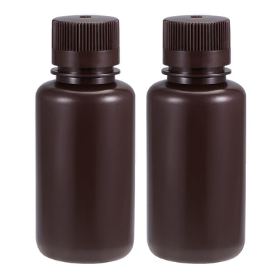 Harfington Uxcell Plastic Lab Chemical Reagent Bottle 250ml/8.5oz Small Mouth Sample Sealing Liquid Storage Container Brown 2pcs