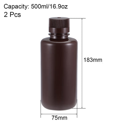 Harfington Uxcell Plastic Lab Chemical Reagent Bottle 500ml/16.9oz Small Mouth Sample Sealing Liquid Storage Container Brown 2pcs