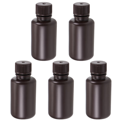 uxcell Uxcell Plastic Lab Chemical Reagent Bottle 60ml/2oz Small Mouth Sample Sealing Liquid Storage Container Brown 5pcs