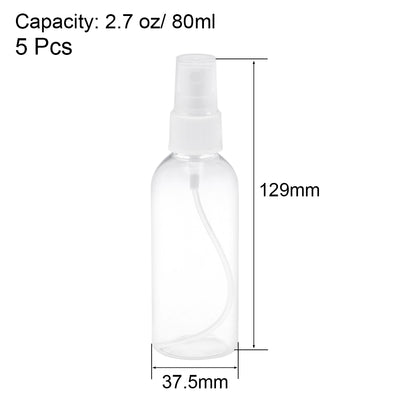 Harfington Uxcell Fine Mist Spray Bottle, 2.7 oz/ 80ml Plastic Spray Clear Bottles w Atomizer Pump and Refillable 3pcs