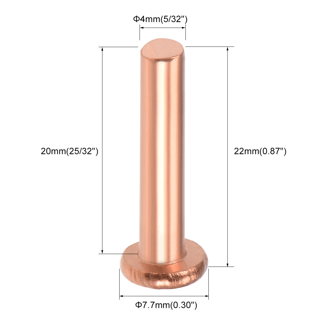 Uxcell Uxcell 25 Pcs 5/32" x 5/16" Flat Head Copper Solid Rivets Fasteners