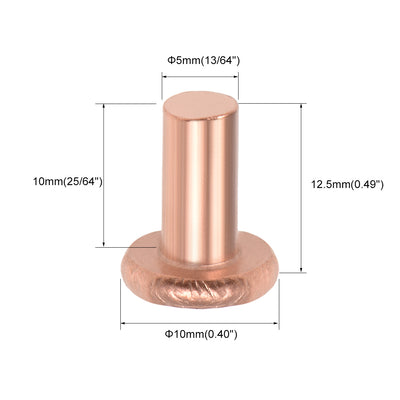 Harfington Uxcell 25 Pcs 5/32" x 5/16" Flat Head Copper Solid Rivets Fasteners