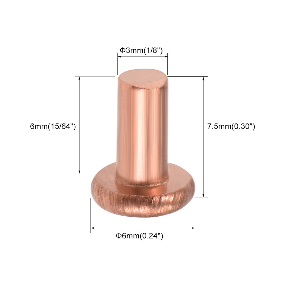 uxcell Uxcell 100 Pcs 1/8" x 15/64" Flat Head Copper Solid Rivets Fasteners