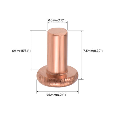 Harfington Uxcell 100 Pcs 1/8" x 15/64" Flat Head Copper Solid Rivets Fasteners