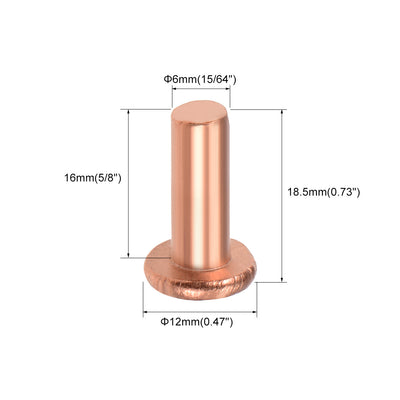Harfington Uxcell 20 Pcs 15/64" x 25/64" Flat Head Copper Solid Rivets Fasteners