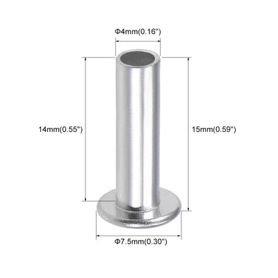Harfington Uxcell 100 Pcs 4mm x 14mm Aluminum Flat Head Semi-Tubular Rivets Silver Tone