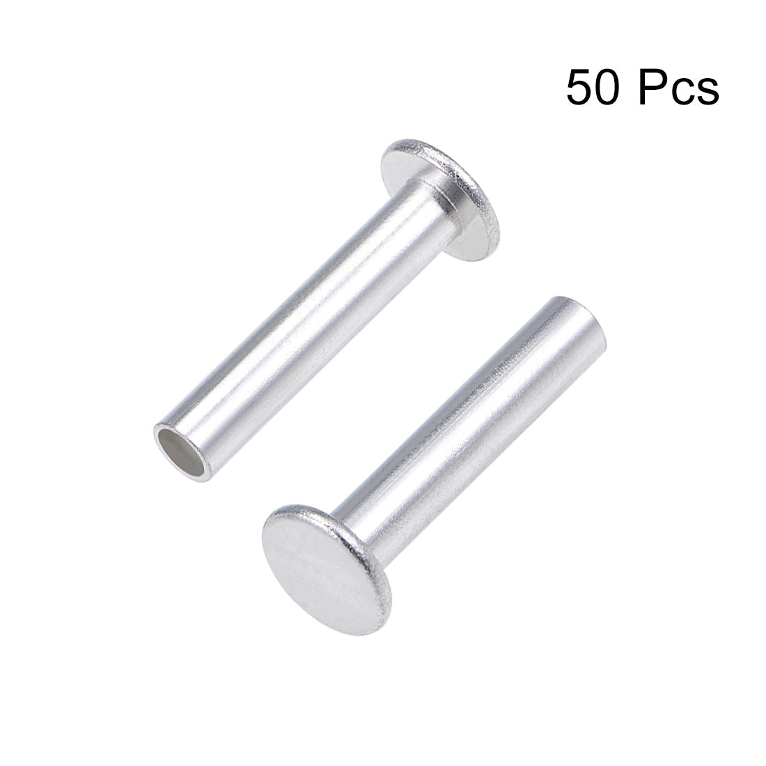 Uxcell 50 Pcs 6mm x 30mm Aluminum Flat Head Semi-Tubular Rivets Silver ...