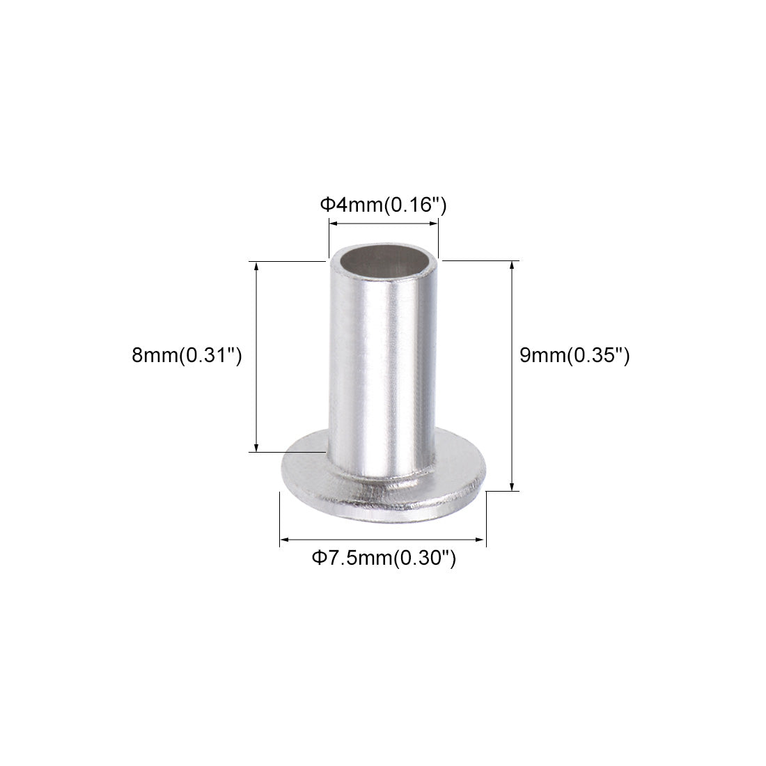 uxcell Uxcell 200 Pcs 4mm x 8mm Aluminum Flat Head Semi-Tubular Rivets Silver Tone