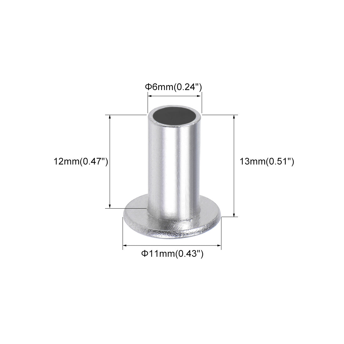 Uxcell Uxcell 100 Pcs 6mm x 10mm Aluminum Flat Head Semi-Tubular Rivets Silver Tone