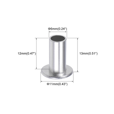 Harfington Uxcell 100 Pcs 6mm x 10mm Aluminum Flat Head Semi-Tubular Rivets Silver Tone